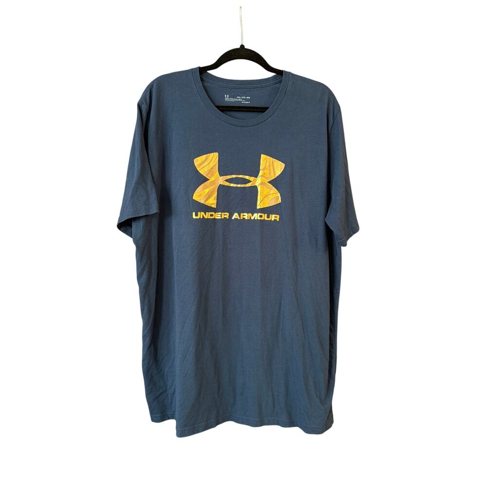 Under Armour UA Women's Plus Size Blue & Gold Logo T-Shirt Size XXL